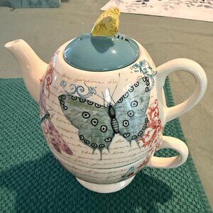 Cracker Barrel Butterfly Tea For One Set 🦋 Teapot + Cup Cottagecore